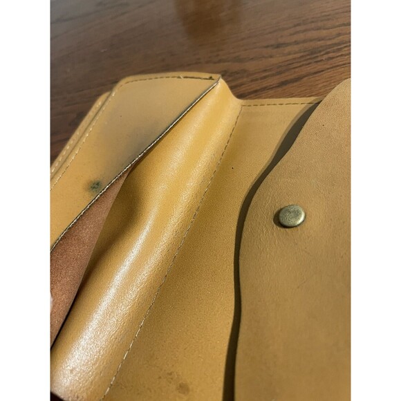 Vintage Womens Checkbook Leather Wallet Painted Flower Tan Brown - Picture 5 of 10